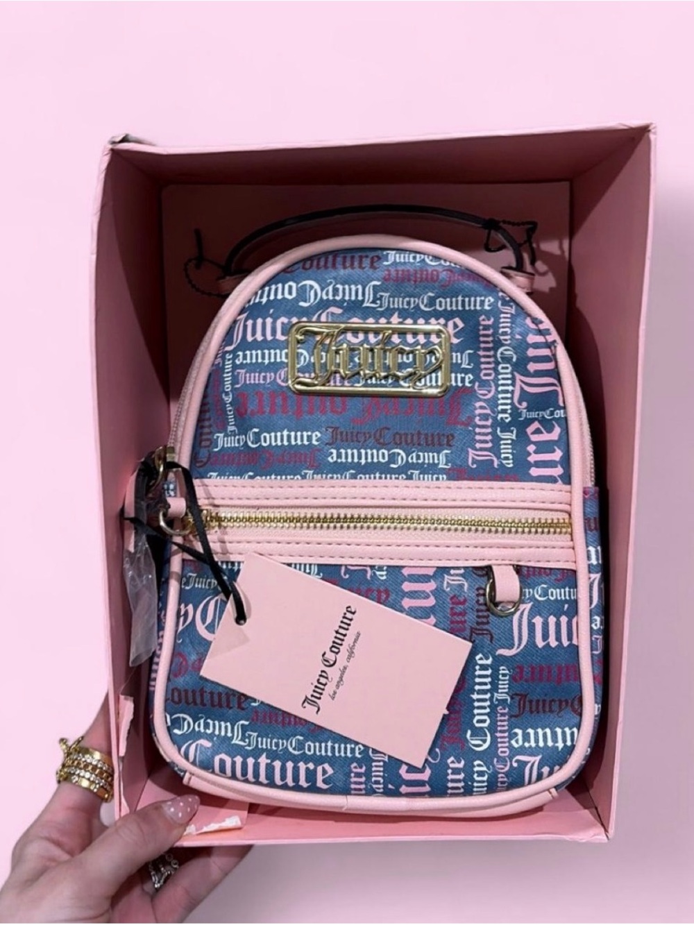 Juicy Couture Pink and Blue Logo Mini Backpack